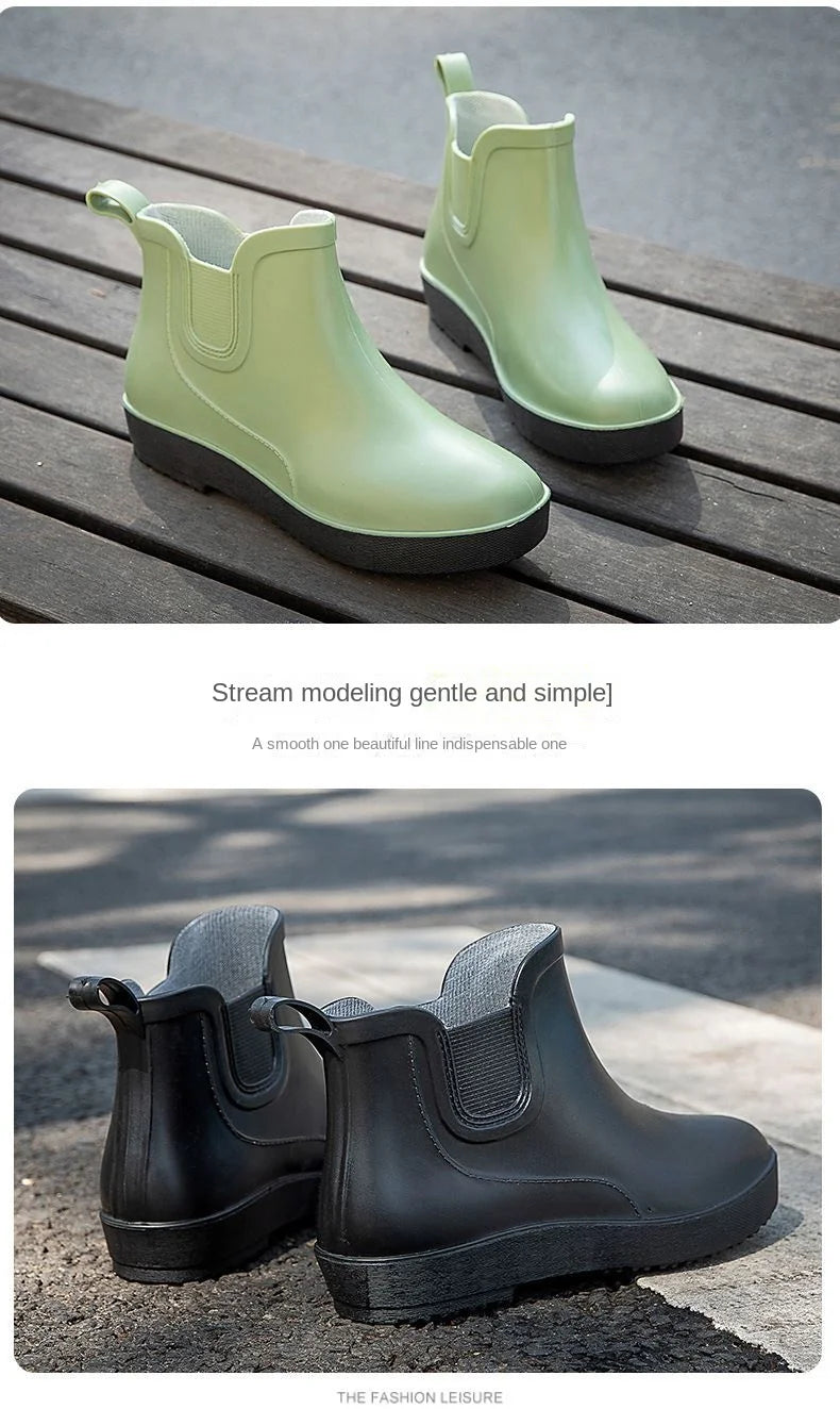 New women's short rain boots black anti-slip waterproof shoes anti-fouling fashionable outdoor rainy day casual adult rubber sho