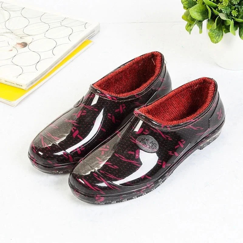 Spring Autumn Four Seasons Waterproof Anti-slip Low Heel Women Rain Boots Tube Light Pocket Kitchen Work Outdoor Rubber Boots