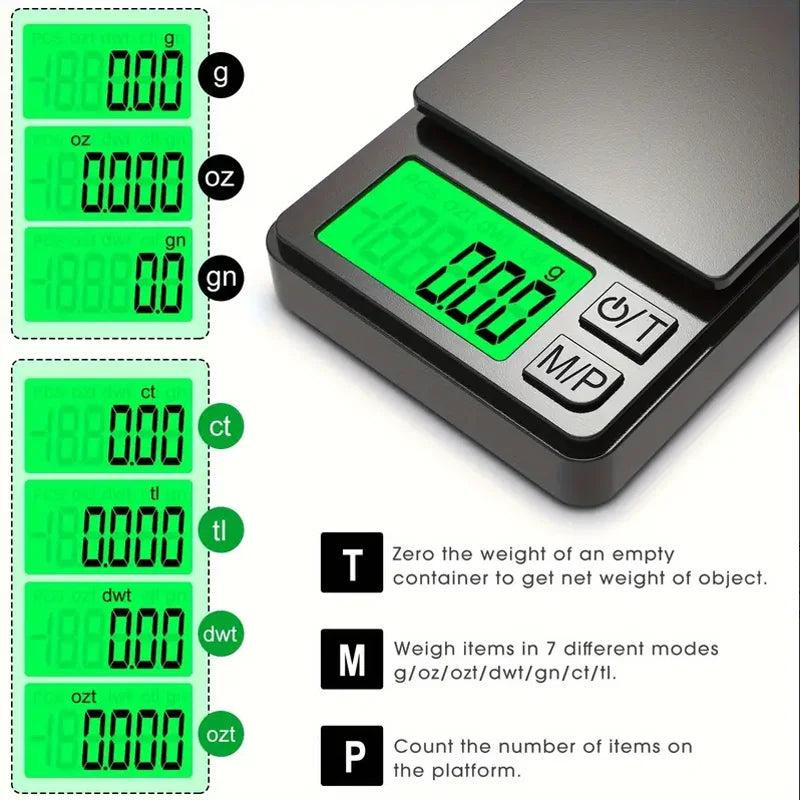 Precision Pocket Scale 1000g x0.1g Digital Gram & Jewelry Scale with Backlit LCD