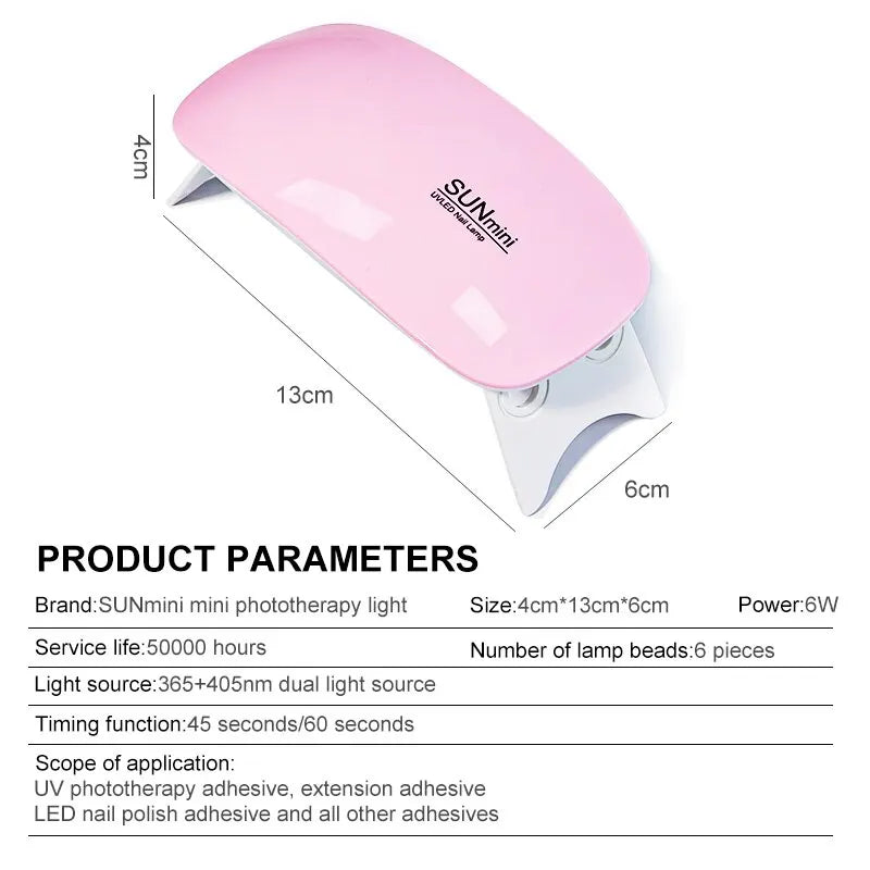 6W Mini Nail Dryer Machine Portable 6 LED UV Manicure Use Nail Lamp For Drying