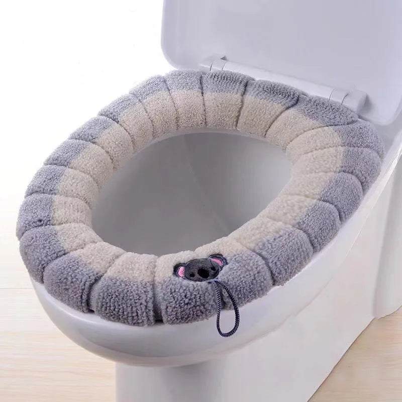 1 Pack Stitched Color Portable Knitted Toilet Mat Thickened Washable Antifreeze