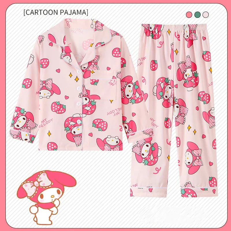 2pcs Girl's Kids Cinnamoroll Kuromi Print Pajama Set, Long Sleeve & Pants, Casual Home Wear Set, As Daily Gift, For All Seasons