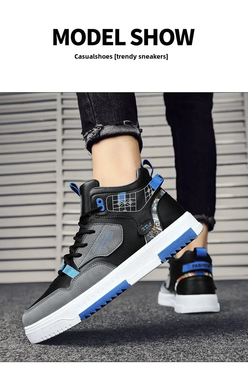 Spring Men's High-Top Breathable Shoes Thick Bottom Casual Sports Sneakers Fashionable All-Match White Shoes For Male Students