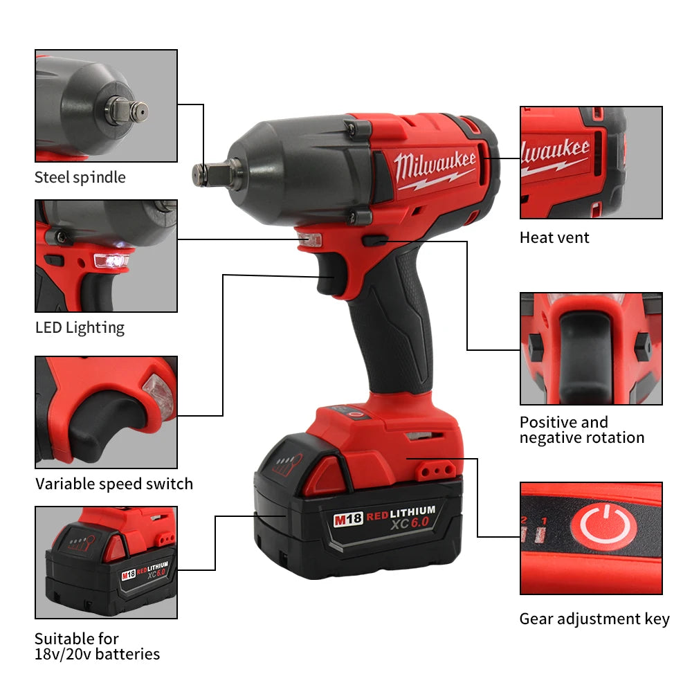 "Milwaukee 18V Mid-Torque Cordless Impact Wrench – High Speed, Pro Car Repair