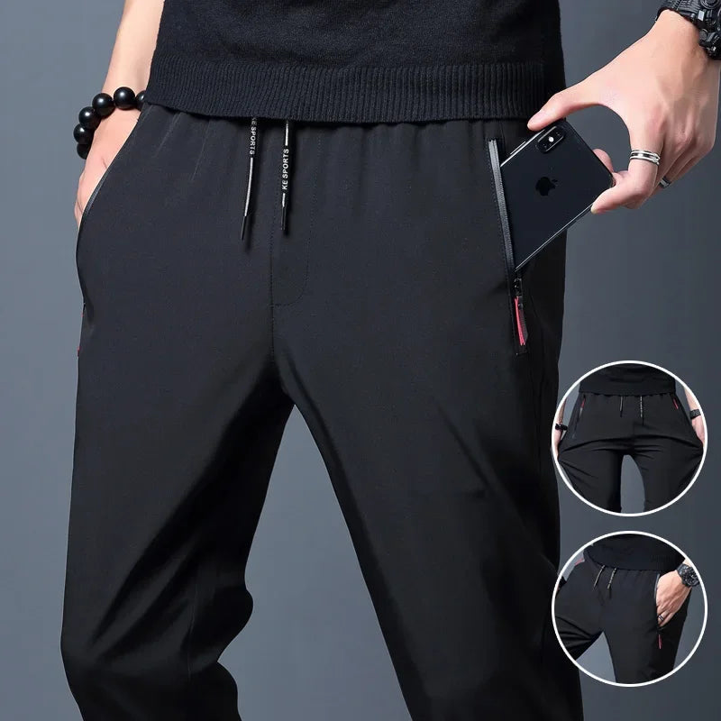 Men's Casual Pants Straight Slim Fit Elastic Waist Jogger Classic Male