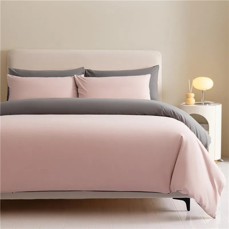 100%Brushed Cotton Solid Plain Reversible Duvet cover+2Pcs Pillowcases Twin Double Queen King size 3Pcs Soft Bedding set