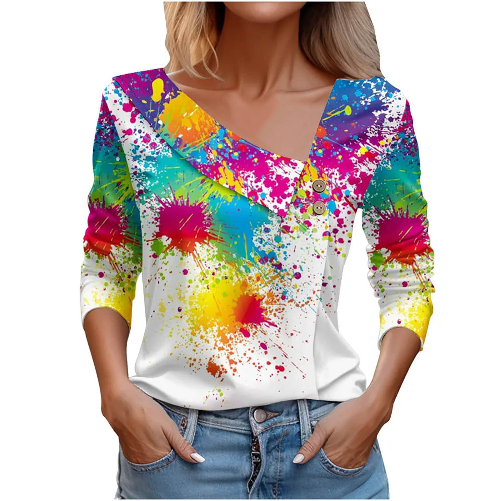 T Shirt For Women Fashion Long Sleeve Top White Floral Print Shirts And Blouses Autumn Winter Clothes For Women