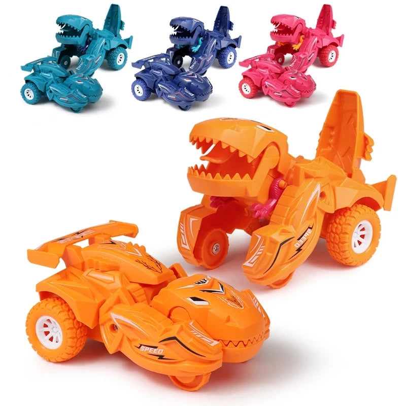 2 IN 1 Dinosaur Deformation Car Model Toy For Boys One Step Action Collision Transformation Mini Vehicles Toy Gift for Children