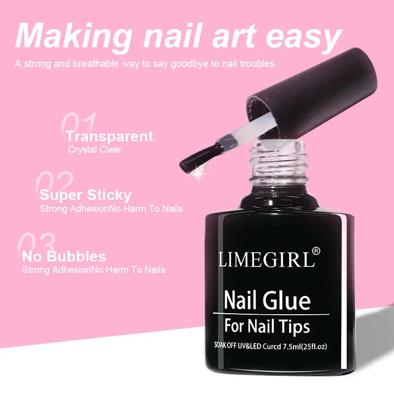 Limegirl 7.5ml Nail Tips Glue Gel UV for False Nails, Polish & Multi-Function Use