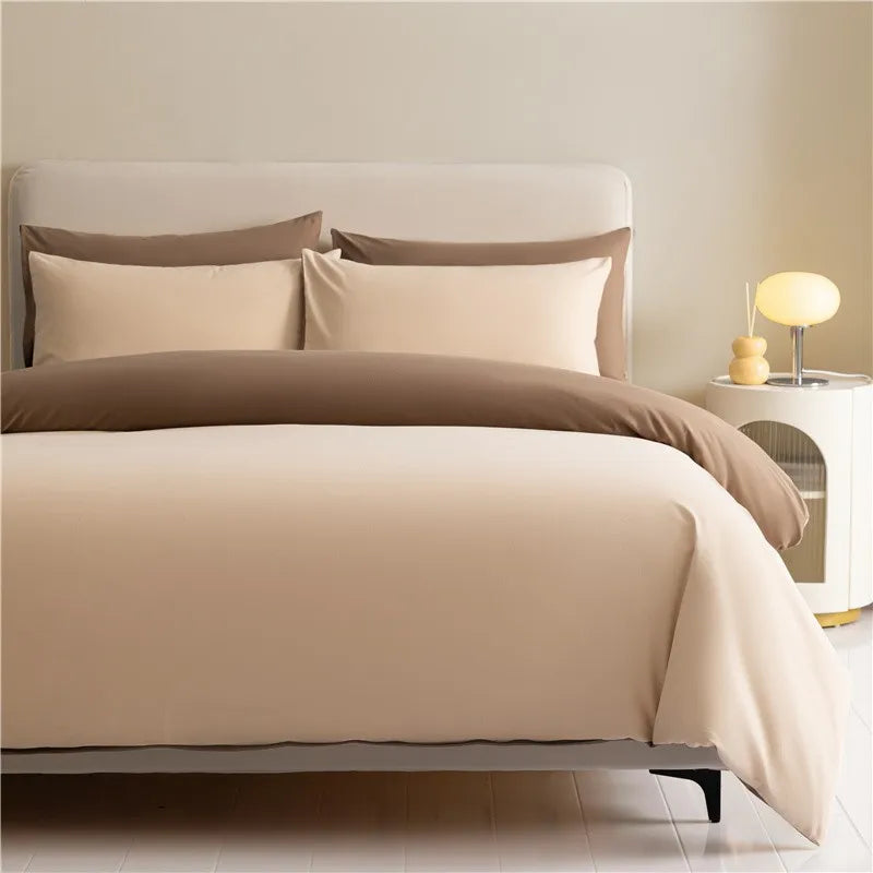 100%Brushed Cotton Solid Plain Reversible Duvet cover+2Pcs Pillowcases Twin Double Queen King size 3Pcs Soft Bedding set