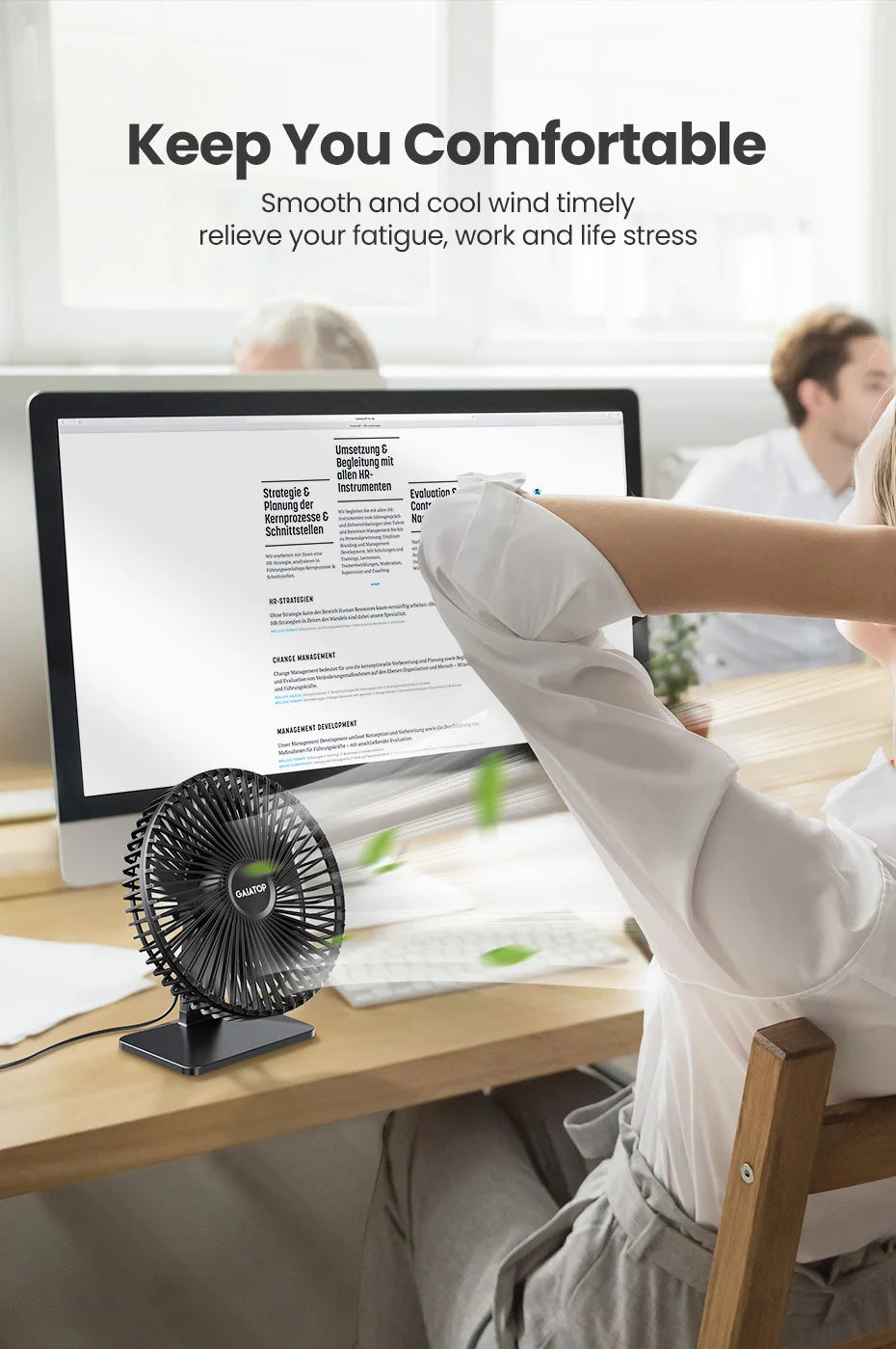 GAIATOP Desk Fan Portable USB Fan 90° Adjustable Cooling Fan Mute 4 Speed Adjustment Ultra Quiet Suitable For Home Desk Office