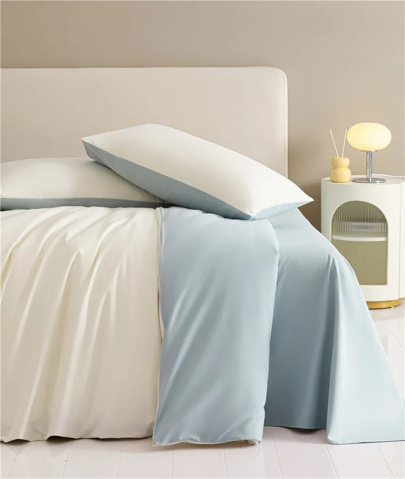 100%Brushed Cotton Solid Plain Reversible Duvet cover+2Pcs Pillowcases Twin Double Queen King size 3Pcs Soft Bedding set