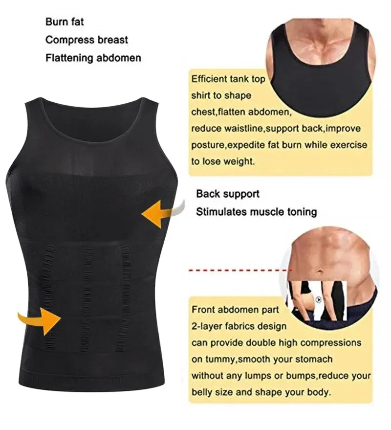 YBFDO Men's Slimming Body Shaper Compression Vest - Waist Trainer Tank