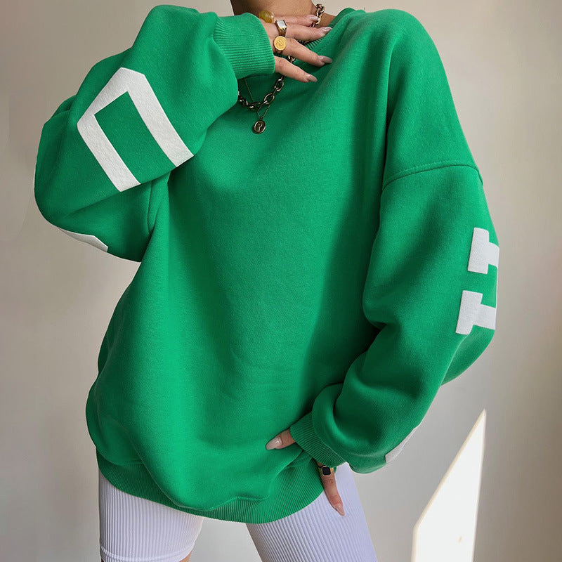 wsevypo Back Letters Print Oversized Sweatshirts Women Casual Thickened Warm Pullovers Long Sleeve Tops Autumn Winter Streetwear