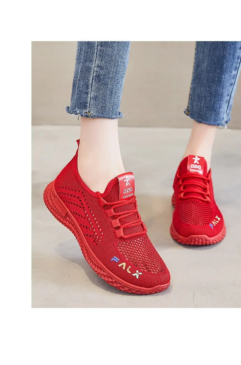 2022 Women's Sports Shoes Mesh Breathable Flat Shoes Casual Shoes Round Toe Ladies Flats