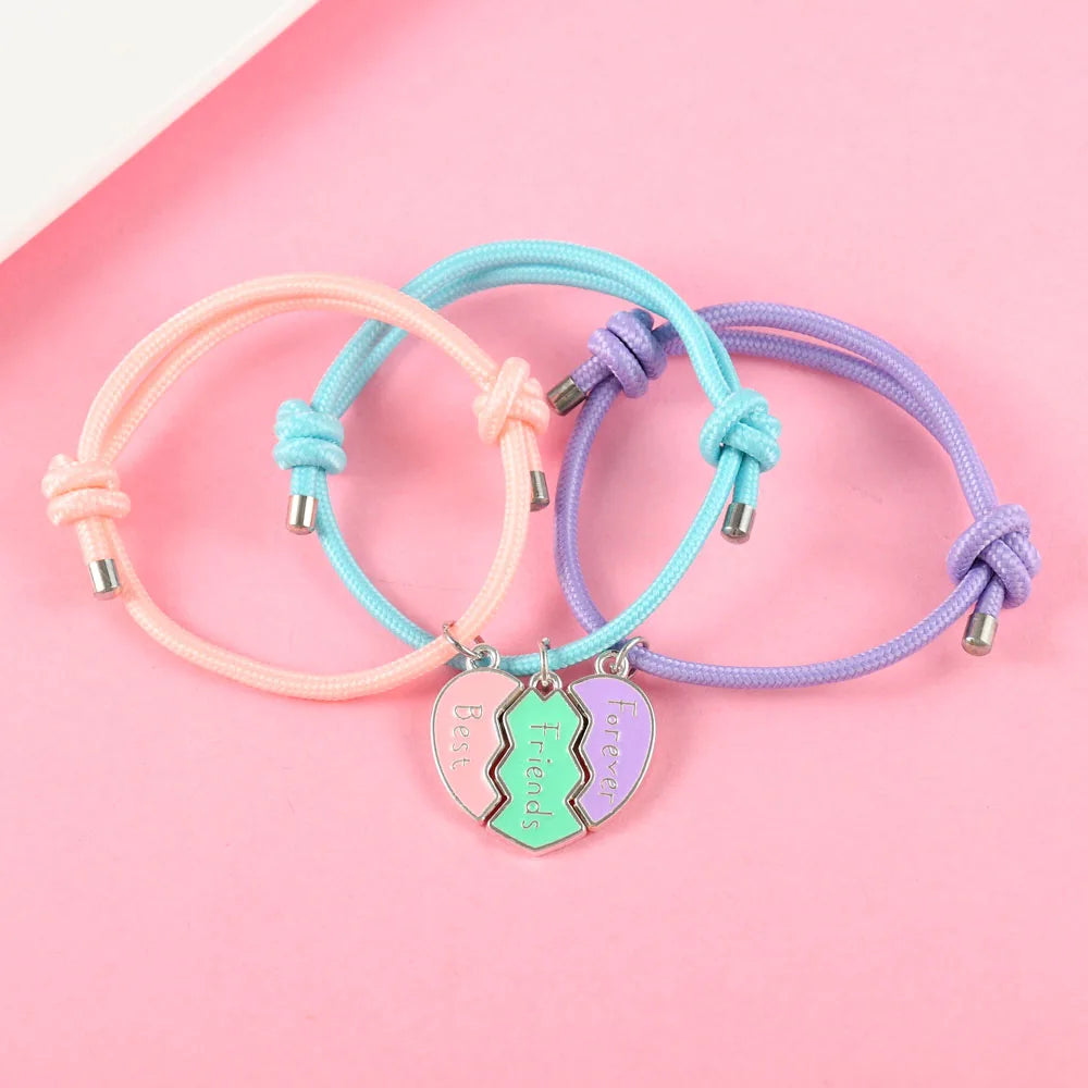 Lovecryst 3Pcs/set Heart-shaped Stitching Best Friend Forever Bracelet BFF Friendship Jewelry Gifts for Kids