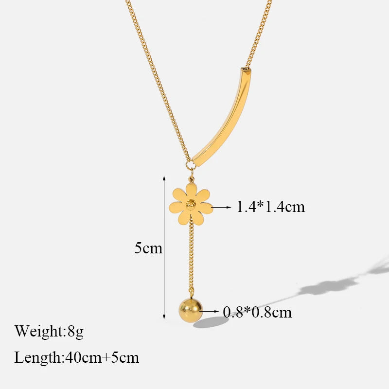 GANEMLY 316L Stainless Steel Water Drop Pendant Necklace For Women Trendy Drawstring Neck Chain 18K Gold Plated Jewelry Gift