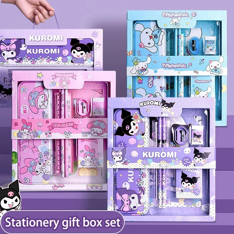 Sanrio Kuromi Melody Cinnamoroll Stationery Gift Box Girls Primary School 12-Piece School Supplies for Children Kawaii New Hot