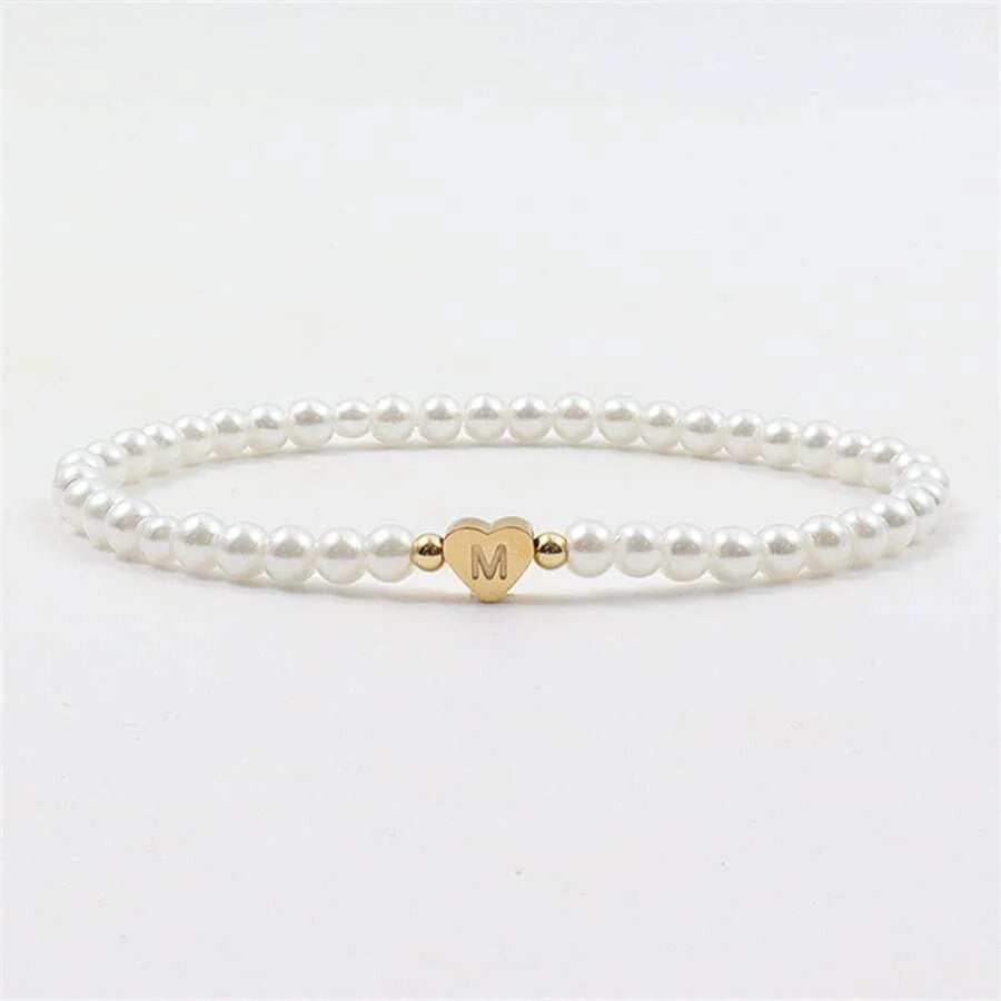 26 Letters Initial Bracelet For Women Faux Pearl Bracelet Fashion Women link Bracelet Wristband Jewelry gift Pearl Bracelet A-Z