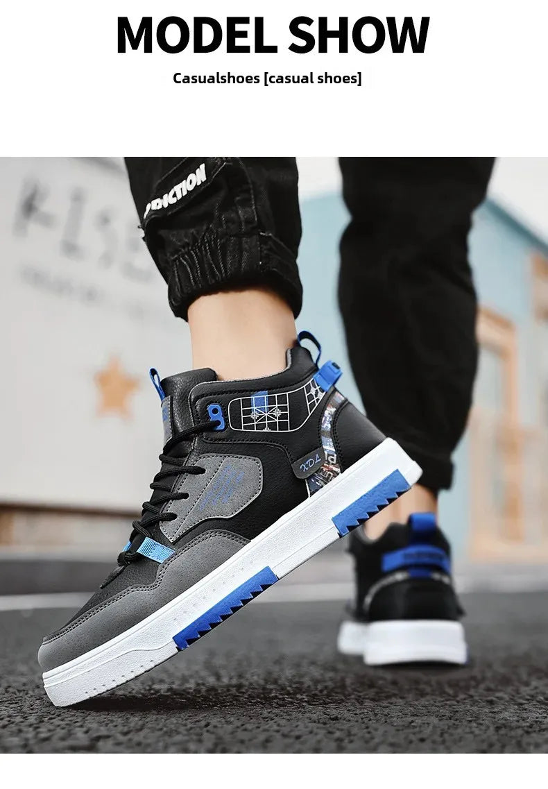 Spring Men's High-Top Breathable Shoes Thick Bottom Casual Sports Sneakers Fashionable All-Match White Shoes For Male Students