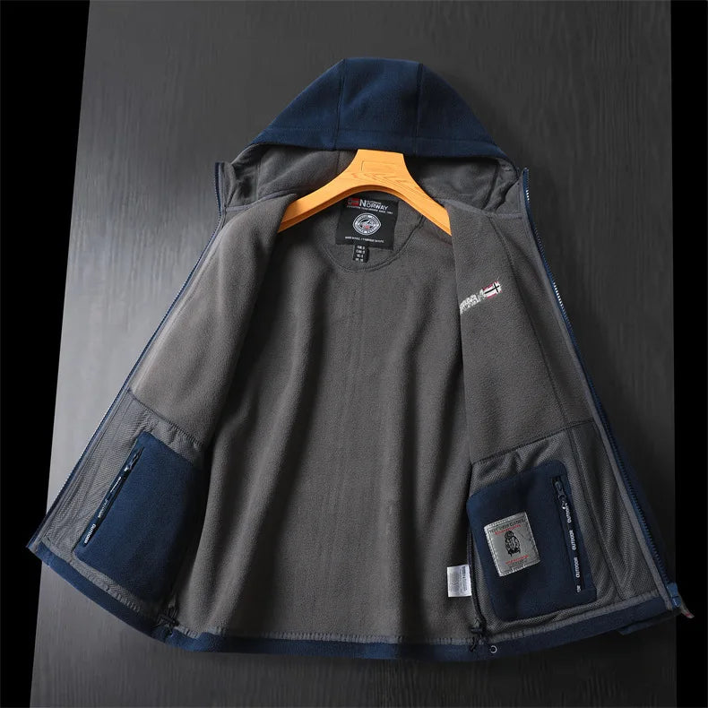 Winter Wool Jacket Men's High-end Embroidered Thickened Fleece Windproof Jacket Outdoor Snow Cold-proof Men's Warm Hooded Coat