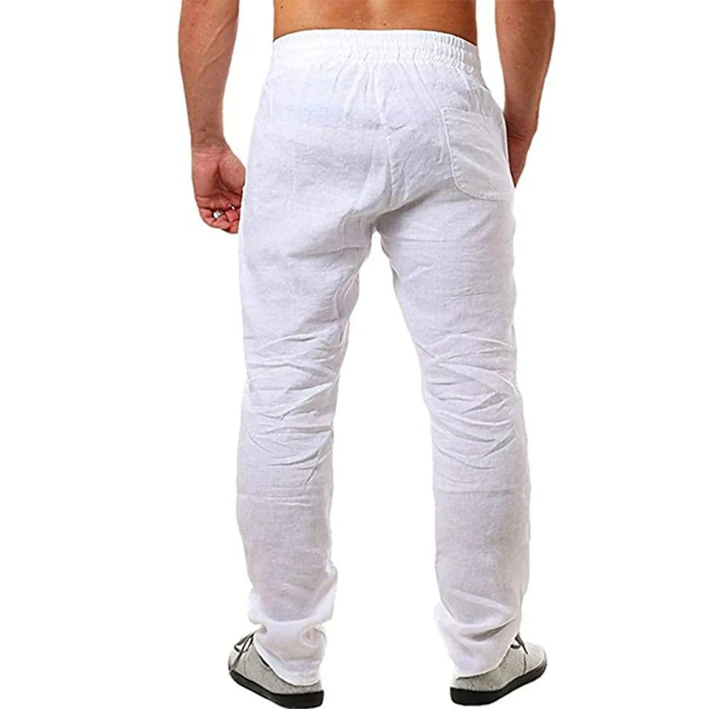 Men's Cotton Linen Pants - Breathable Solid Color Trousers, Fitness Streetwear