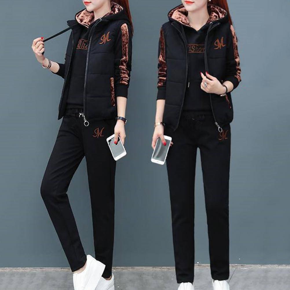 Fashion Warm Three Piece Set Women Outfit 2022 Fall Winter Thicken Tracksuit Casual Waistcoat + Hoodies + Pant Female Sweat Suit