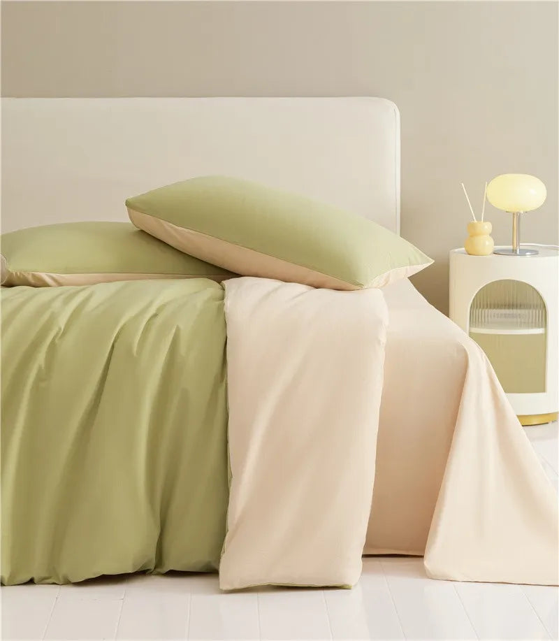 100%Brushed Cotton Solid Plain Reversible Duvet cover+2Pcs Pillowcases Twin Double Queen King size 3Pcs Soft Bedding set