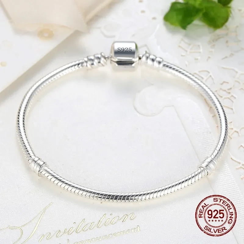 TOP SALE Authentic 100% 925 Sterling Silver 3MM Snake Chain Bangle & Bracelet for Women Luxury Bangle Jewelry 16-23CM