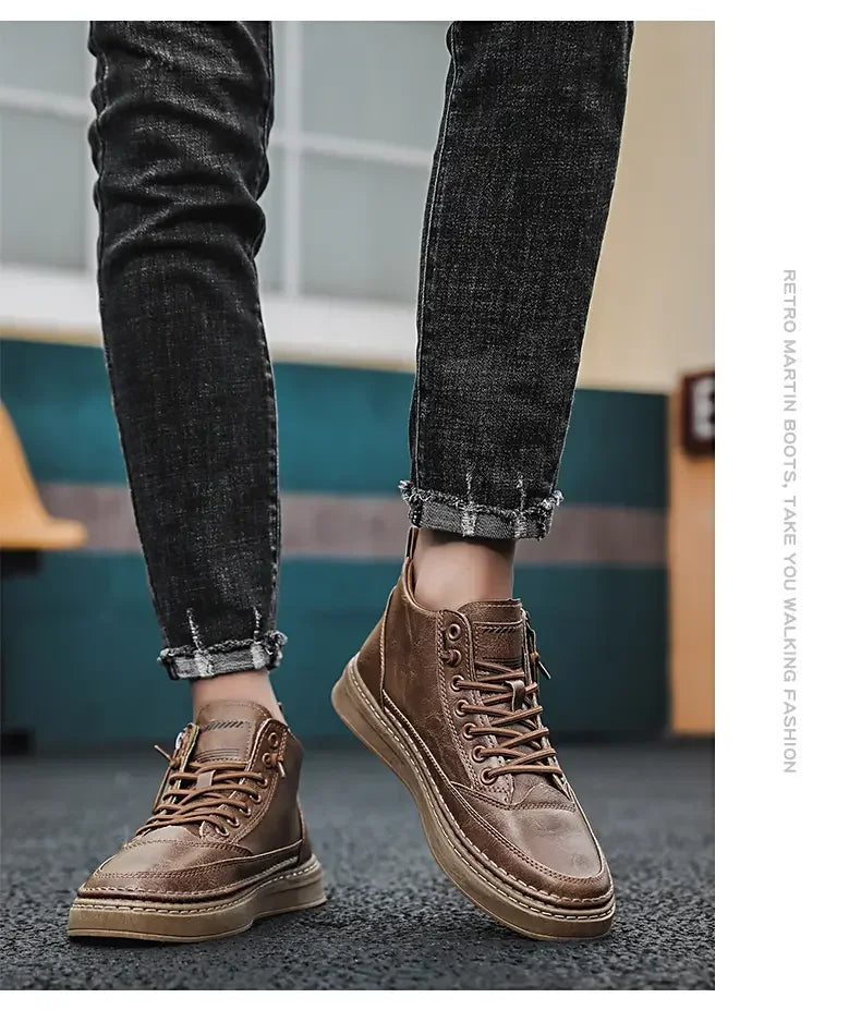 Men Boots Winter High Top Leather Shoes Fashion Cotton Shoes Fashion Ankle Boots Business Casual Outdoor Shoes Male Sneakers New