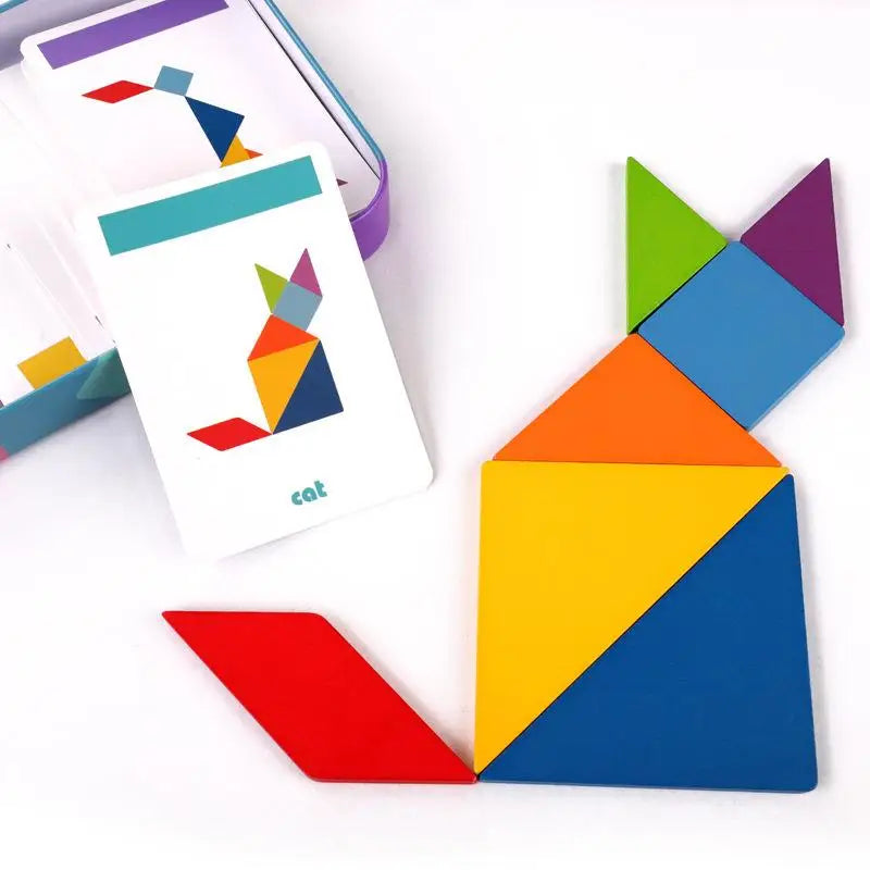 Wooden Jigsaw Magnetic Tangram Puzzle Book Educational Toys For Children Baby Kid Portable Montessori Learning Intelligence