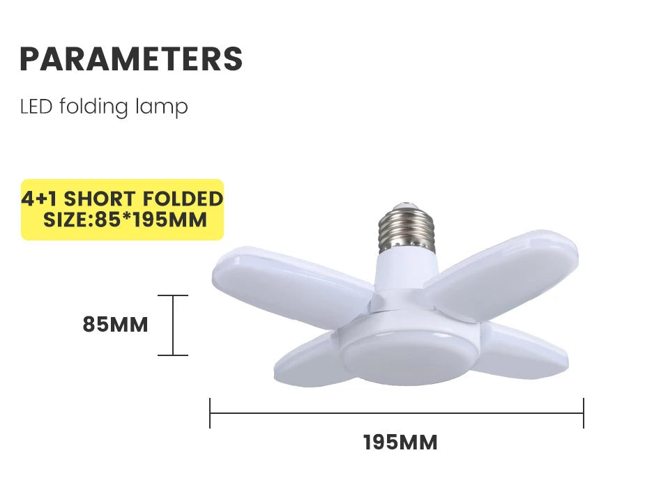 Fan Foldable 28W LED Bulb - 40W Deformable Ceiling Light for Home & Garage 6500K