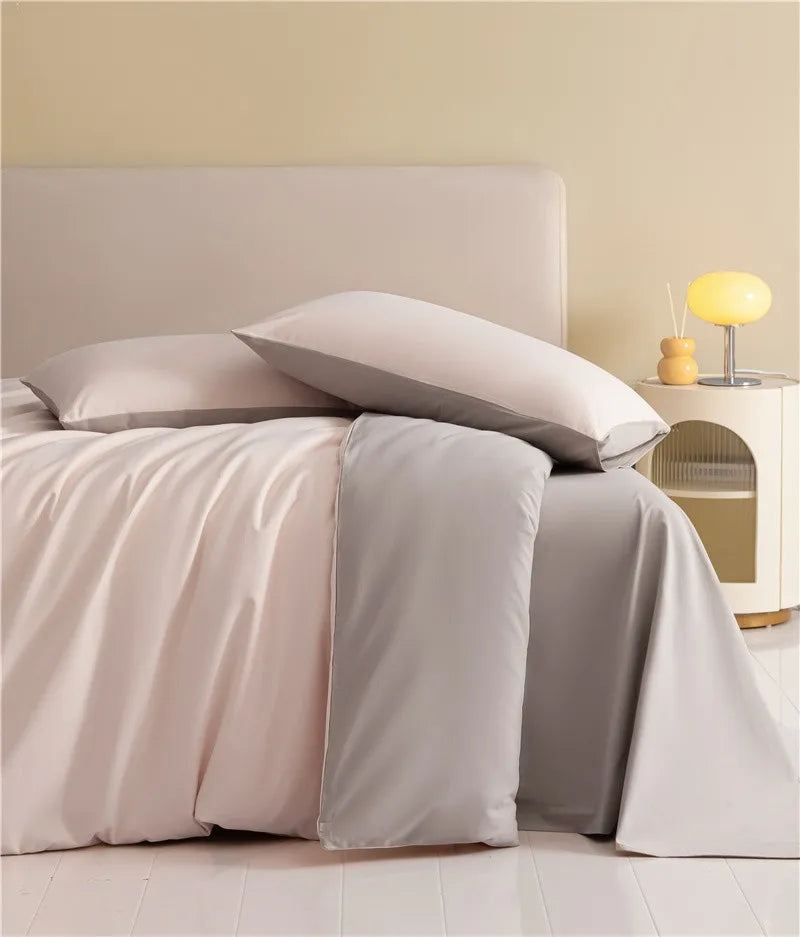 100%Brushed Cotton Solid Plain Reversible Duvet cover+2Pcs Pillowcases Twin Double Queen King size 3Pcs Soft Bedding set