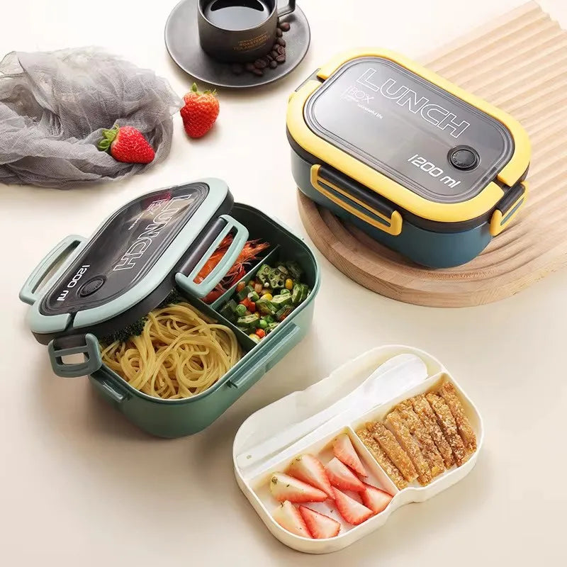 Portable Single/Double-Layer Lunch Box with Fork & Spoon - Food Preservation Box