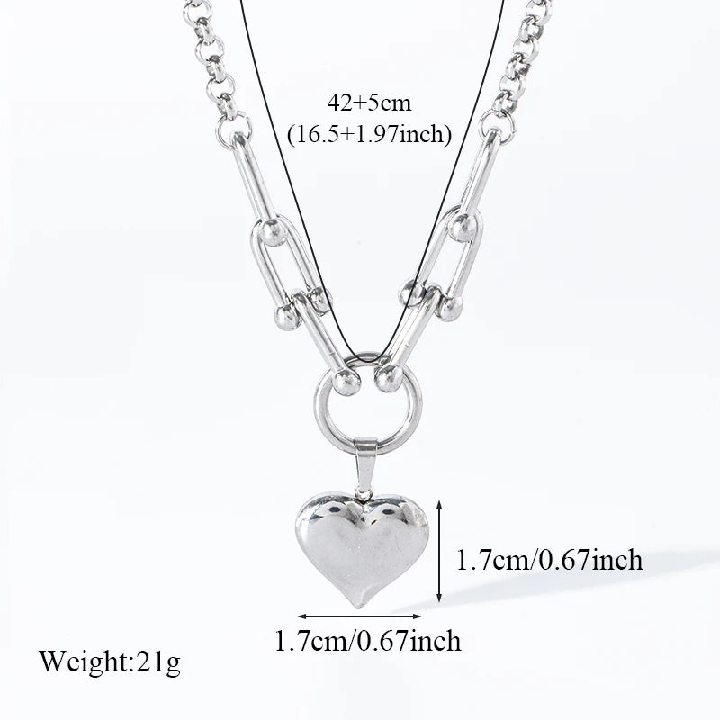 EILIECK 316L Stainless Steel Heart Love Pendant Necklace For Women Fashion 18K Gold Plated Neck Chain Waterproof Jewelry Gift