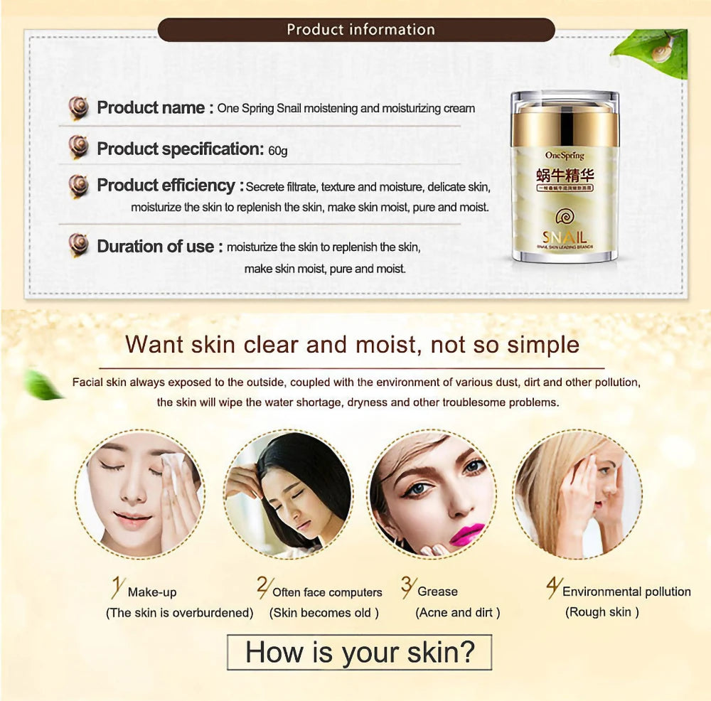 Skincare Snail Cream Collagen Cream Anti Aging Whiten Skin Face Cream Fade Dark Eye Circles Remove Eye Bags Eye Serum