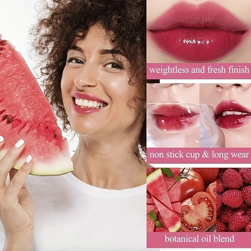 4 color Fruity Lip Tint Water Gloss Tint,Moisturizing Waterproof Liquid Lipstick, Non-Stick,High Pigment,Long-Lasting Colors