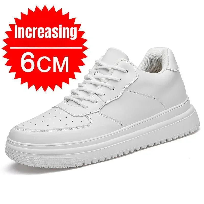 PDEP New Height Increasing Shoes for Men 10cm Invisible Elevator Sneakers White Leathe Sport Zapatillas De Hombre Big Size 46