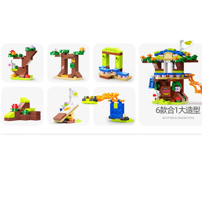 6in1 NEW Tree House TreeHouse Girls' Castle Room Climb Slide Classic Model Building Blocks Sets Bricks Toy City