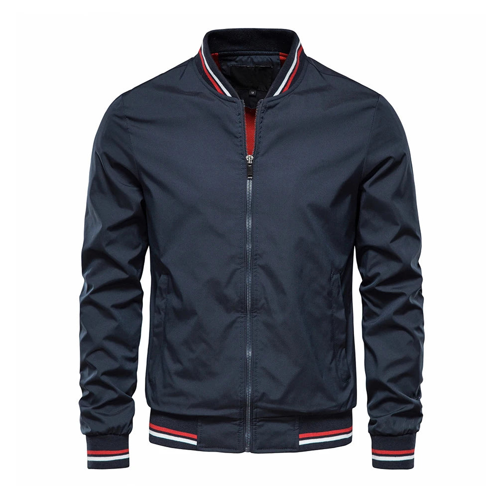 Men's Autumn Bomber Jacket - Solid Color Casual Baseball Style Outerwear