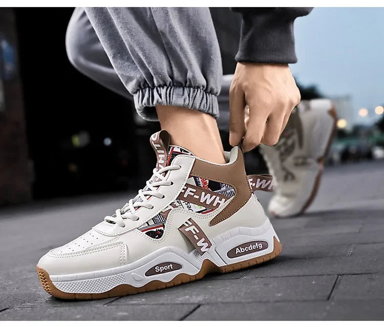 New Anti-Slip Mesh Breathable Sports Casual Shoes High Top Men's Shoes Increased Versatility Trendy Old-School Style