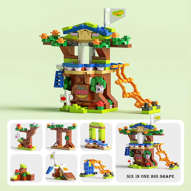 6in1 NEW Tree House TreeHouse Girls' Castle Room Climb Slide Classic Model Building Blocks Sets Bricks Toy City