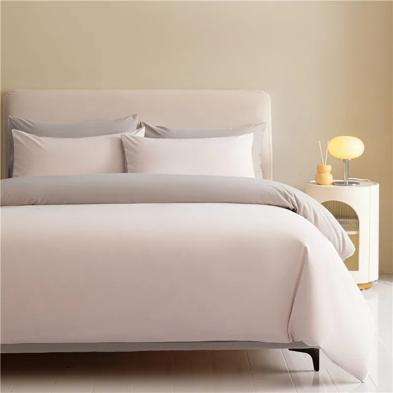 100%Brushed Cotton Solid Plain Reversible Duvet cover+2Pcs Pillowcases Twin Double Queen King size 3Pcs Soft Bedding set