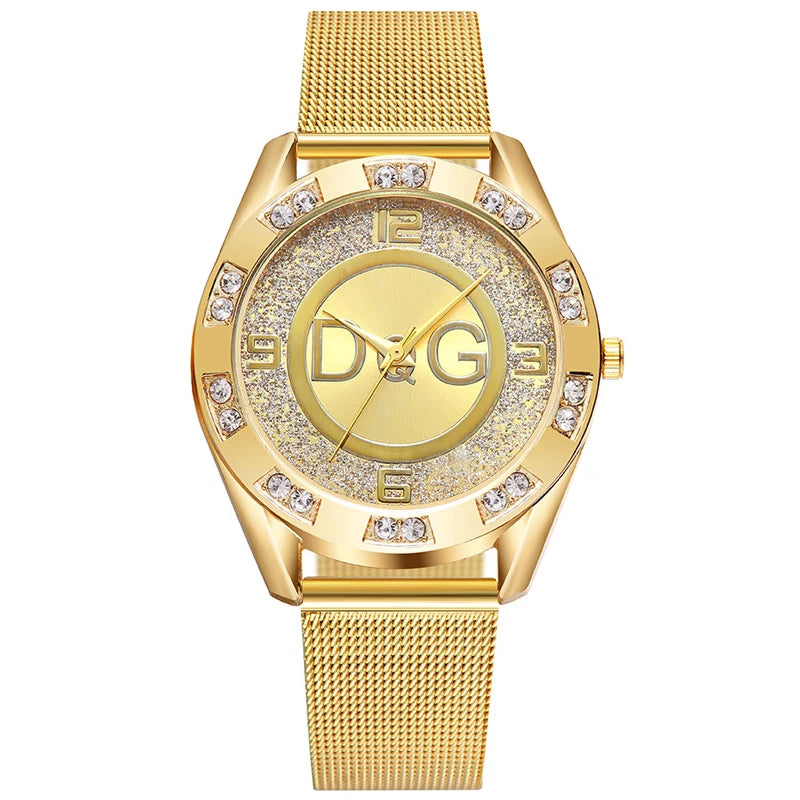 Fashion Luxury Watch DQG Crystal Quartz Female Watch Gold Silver Stainless Steel Ladies Dress Watch  Zegarek Damski