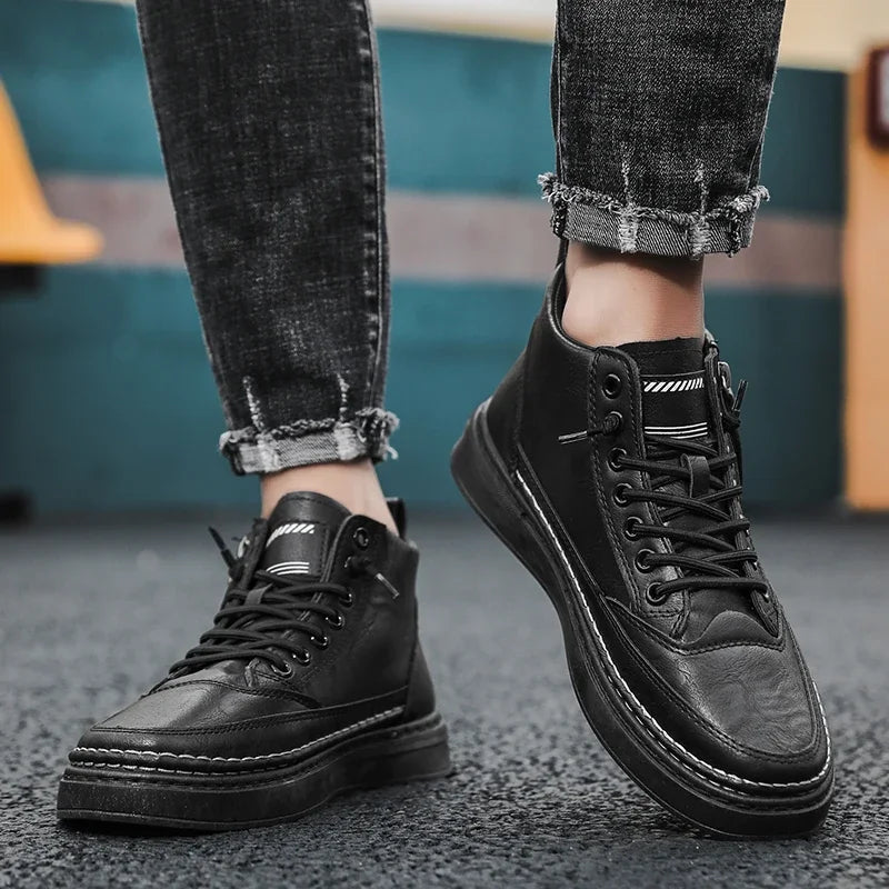 Men Boots Winter High Top Leather Shoes Fashion Cotton Shoes Fashion Ankle Boots Business Casual Outdoor Shoes Male Sneakers New