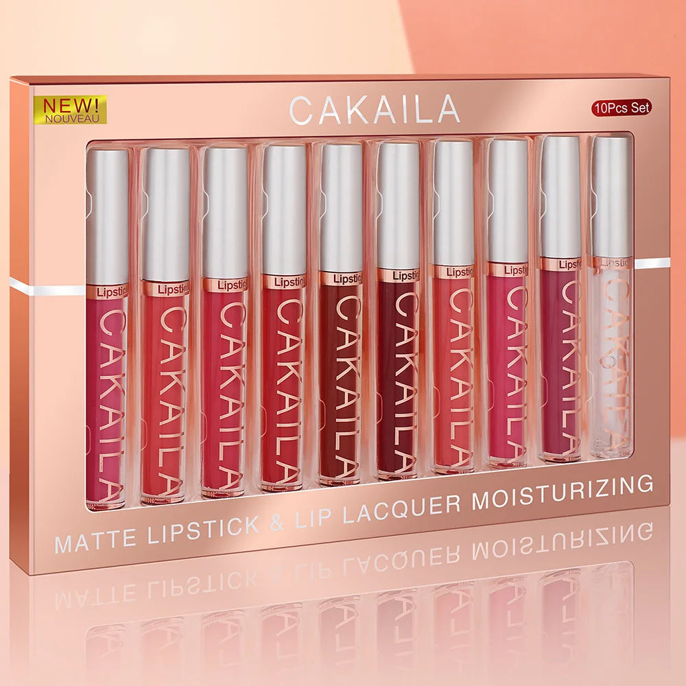 CAKAILA 10pcs/set Nude Lip Gloss Matte Velvet Lipstick Waterproof Long-lasting  Liquid Lipstick Women Moist Lip Tint