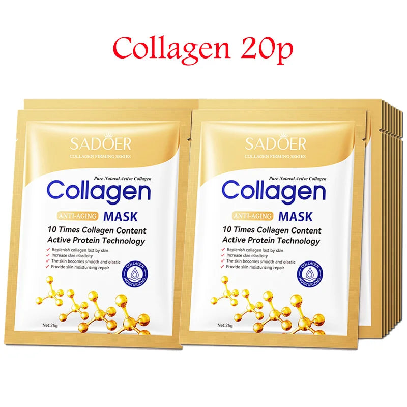 20pcs Hyaluronic Acid Collagen Face Masks - Moisturizing Korean Skin Care Sheets