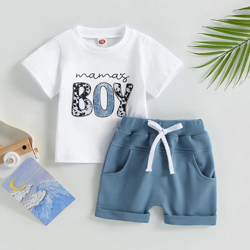 0-3Y Boys Clothing Sets Summer Cotton Short Sleeve Print T-shirts+Elasctic Shorts Kids Clothes Casual Clothing Sets for Toddler