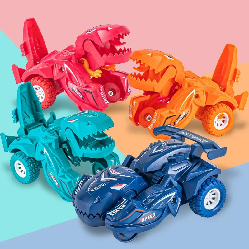 2 IN 1 Dinosaur Deformation Car Model Toy For Boys One Step Action Collision Transformation Mini Vehicles Toy Gift for Children