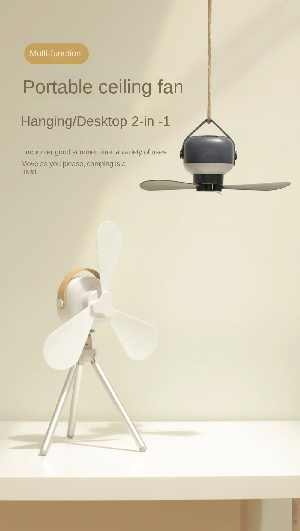 Portable wireless mini ceiling fan light USB fan with remote control, stand, night light, home, outdoor, camping, New Year gifts